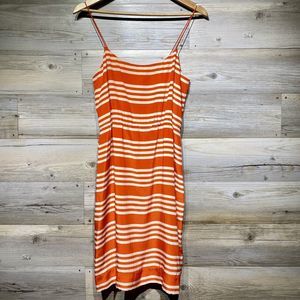 J. Crew Womens Sz. 4 100% Silk Blouson Mini Dress Orange Cream Striped